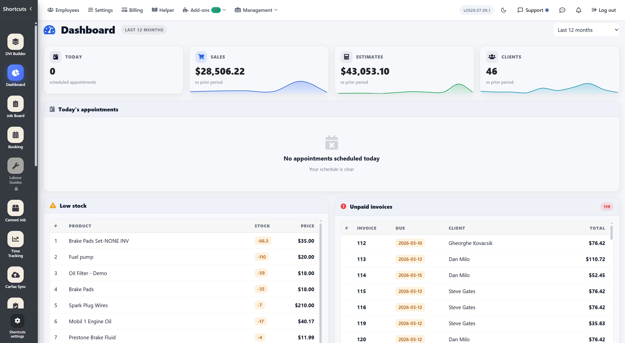 AutoSoftWay shop management dashboard